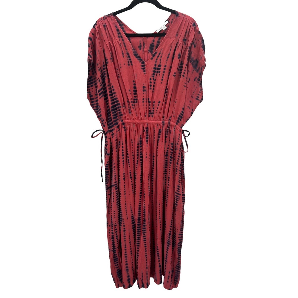 Pure Jill Elements Tie Dye Maxi Dress Kaftan Beach Cover Up Tie Waist Sz Large - Picture 2 of 9